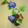 Hummingbird and Monarch Butterfly on Blue Morning Glory